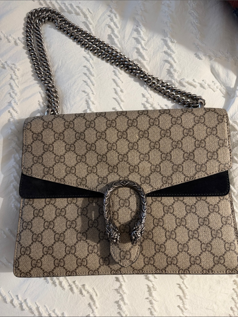 Mint Dionysus GUCCI Shoulder Bag with Black Suede and Gunmetal Silver Hardware